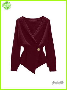 Wrap Sweater Asymmetrical Cinched Waist Belted Ribbed Knit Cardigan